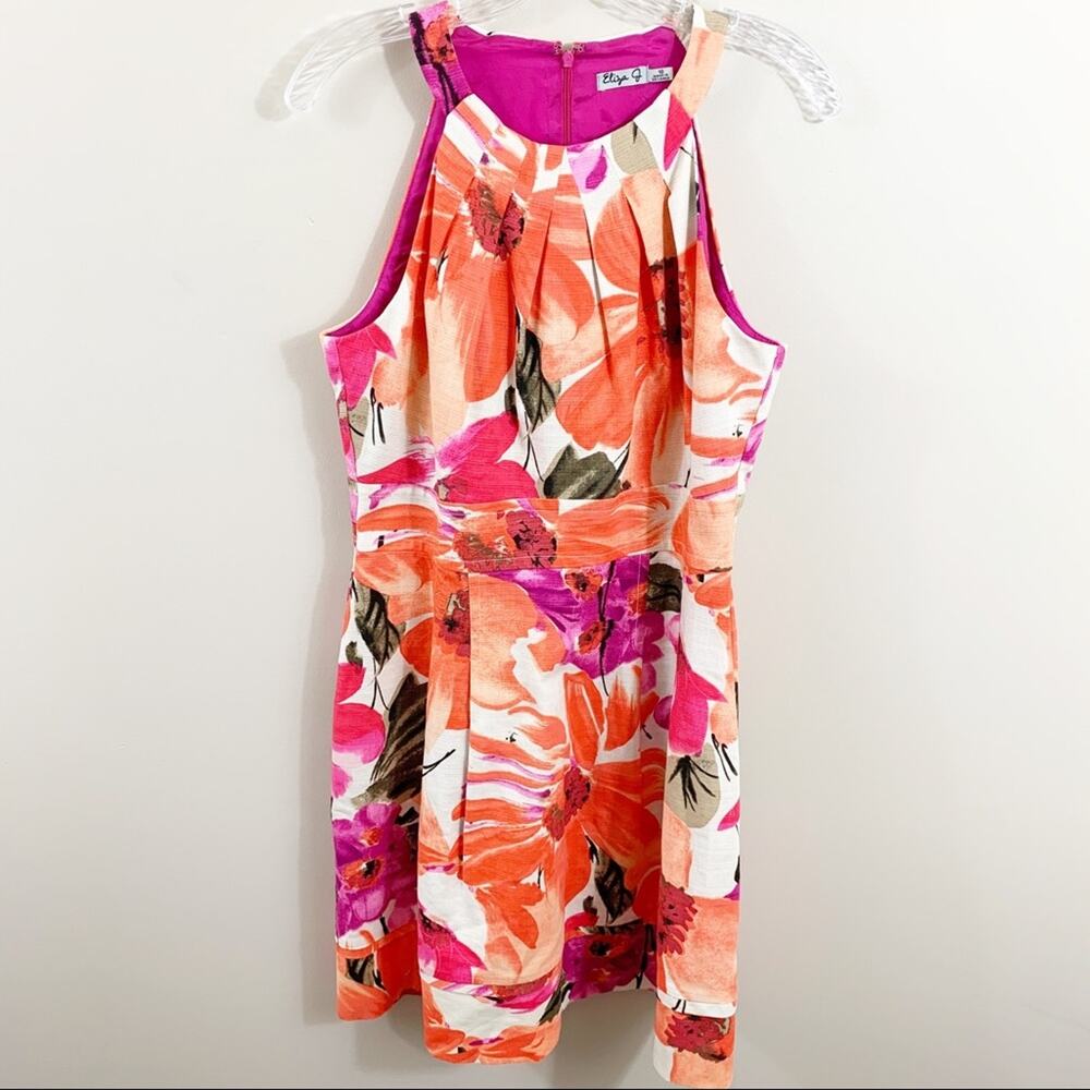 Eliza J Floral Orange Sleeveless Fit & Flare Dress